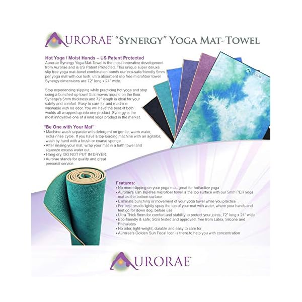Aurorae-Synergy-2-in-1-Yoga-Mat-with-Integrated-Non-Slip-Microfiber-Towel-Best-for-Hot-Ashtanga-Bikram-and-Active-Yoga-Where-You-Sweat-and-Slip-Stops-Slipping-and-Bunching-Patent-Protected Aurorae Non Slip 2-in-1 Yoga Mat with Integrated Towel, 72-Inch