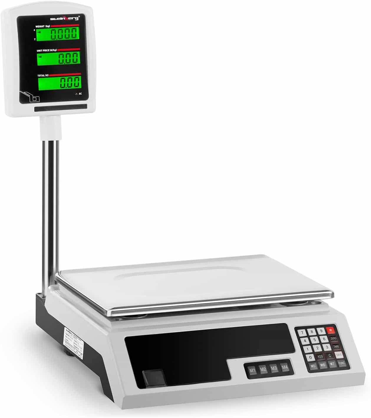 Steinberg Systems Price Calculating Scale Digital SBS-PW-301EA (Weighing range up to 30 kg, Accuracy: 1 g, 2 LCD displays, 6 functions, 7 memory spaces, 34 x 23 cm)