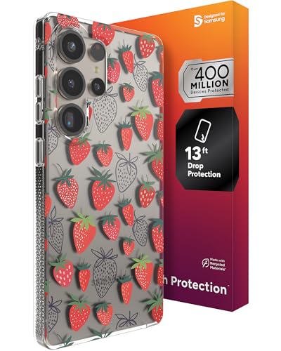 ZAGG Milan Samsung Galaxy S25 Ultra Case – Slim Lightweight Design, Drop Protection up to 13ft, Wireless Charging Compatible, Stylish & Eco-Friendly, Strawberry Pattern