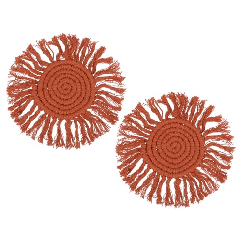 sourcing map 2 posavasos bohemios, redondos hechos a mano, absorbentes con borlas, protección de mesa para taza de café, bebida, decoración del hogar, oficina, regalo de inauguración de la casa, color