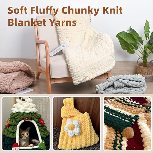 YUBAMIN Chunky Yarn for Hand Knitting, 8 Packs Chunky Chenille Yarn for Crocheting, Bulky Thick Fluffy Yarns for Knitting, Super Bulky Blanket Yarns for Handcrafts 2045g (72oz) 245 Yards (224m) — view 6