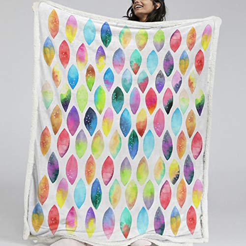 BlessLiving Plush Throw Blankets Girly Pastel Colorful Ultra Soft Fleece Throw Blanket Watercolor Geometric Drops Abstract Sherpa Plush Blanket Blue Yellow Pink Purple (Twin, 60 x 80 Inches)