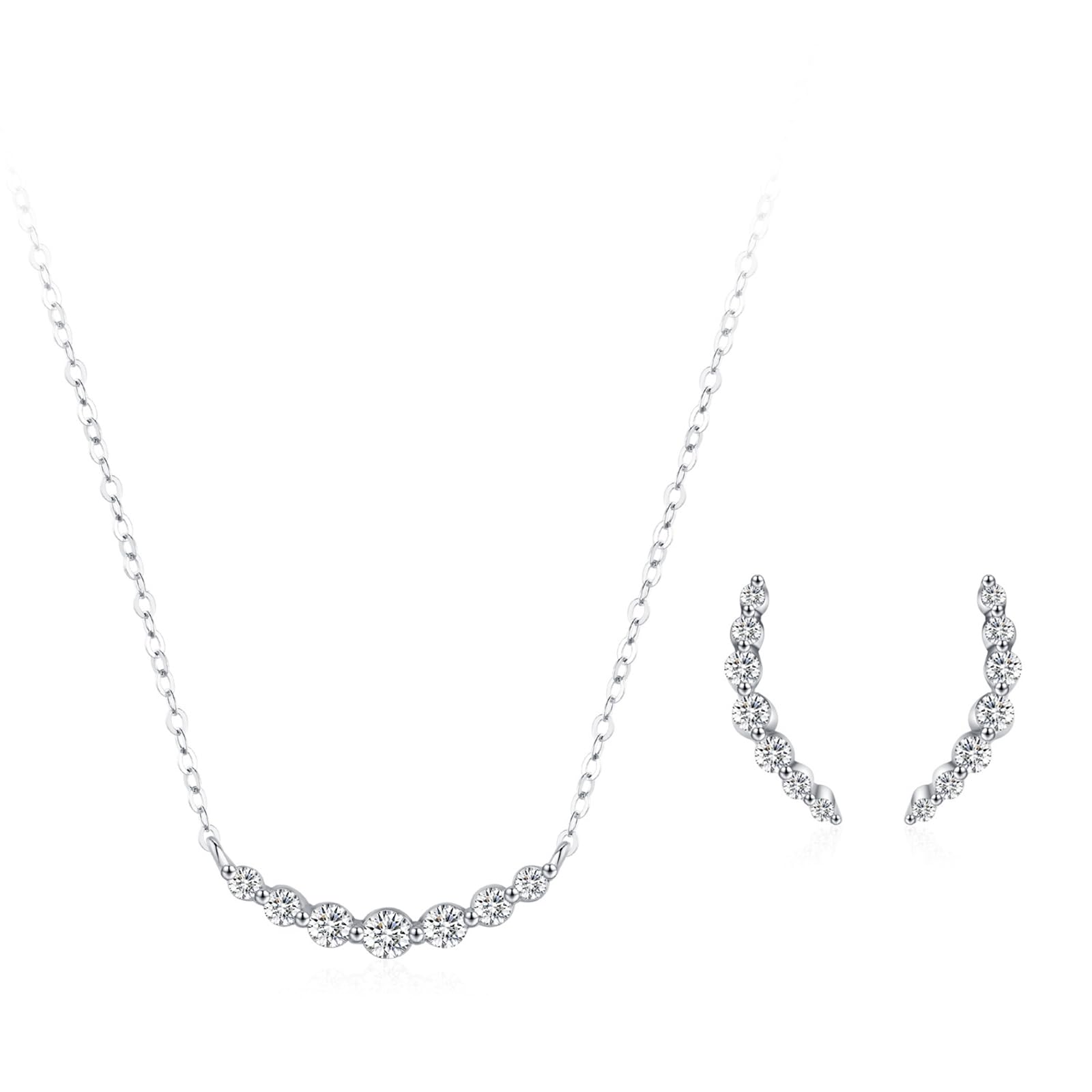 Juego de pendientes y collar de circonita cúbica para mujer, plata de ley 925, collar con colgante de sonrisa de plata y aretes de tuerca, juego de joyas para novia, esposa, ella, adecuado para