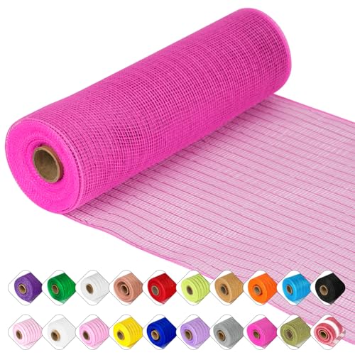 Deco Mesh Ribbon - 10inch x 30 feet Each Roll Metallic Foil Mesh Ribbon for Christmas, Valentine's Easter Wreath and Home Decorating (Dark Pink)