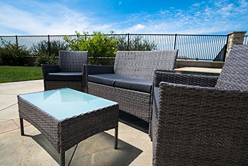 image for BELLEZE 4 PC Rattan Patio Furniture Garden Lawn Sofa Outdoor Weather R