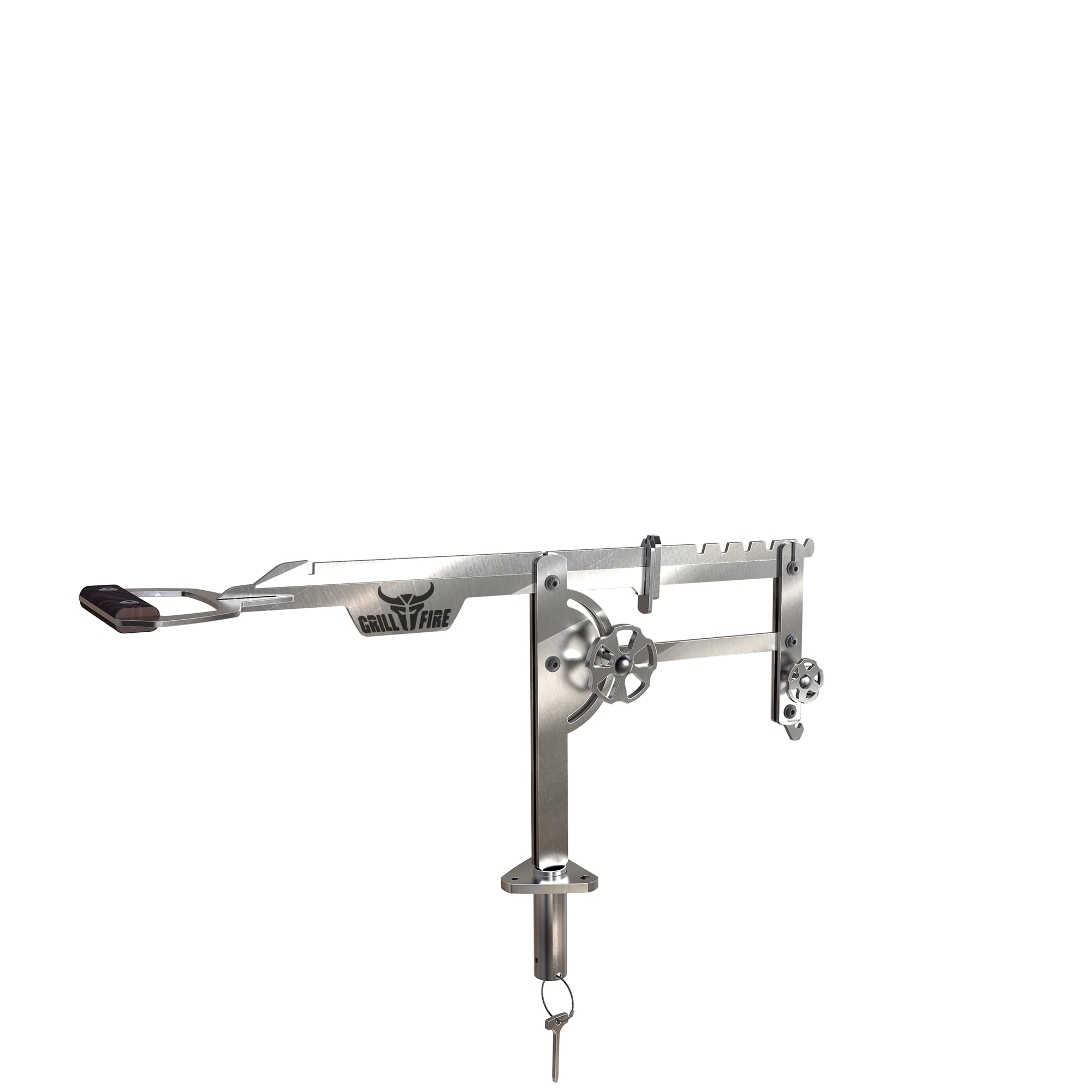 Grillfire XT-SET GRILLHAND – Höhenverstellbarer Edelstahl-Grillarm für FX-Feuerplatten | Werkzeuglos montierbar | Mit Lampenhalter & Zubehörfunktion für Dutch Oven & Schaukelrost