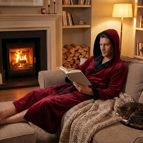 Image of U2SKIIN Mens Hooded Robe, Plush Robes for Men Long Fleece Bathrobe