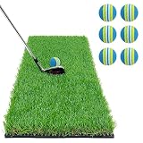 Golf Style ゴルフマット 35mm ラフ芝 ゴルフ マット 素振り スイング アイアン アプローチ Rough Turf 練習器具 室内 屋外 人工芝 SBR 30×60cm ラフ 芝生 ゴルフティー ゴルフボール Eセット GS-3060r ラバー (ブルー)