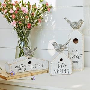3 Pcs Birdhouse Shaped Wooden Table Decor with Bird Ornament, Rustic Farmhouse Spring Decor for Shelf Mantel Desk Decoration, Housewarming Gift, Hello Spring, Nest Together, Home Sweet Home 3 Pcs Birdhouse Shaped Wooden Table Decor with Bird Ornament Rustic Farmhouse Spring Decor for Shelf Mantel Desk Decoration Housewarming Gift Hello Spring Nest Together Home Sweet Home