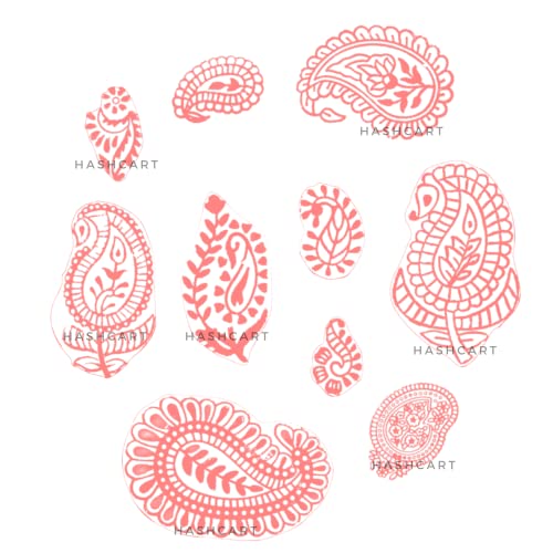 Image of Hashcart | Set of 10 | Handcarved Wooden Printing Stamps Paisley Design Baren for Blocks Printing | Scrapbooking | Fabric Designing | Art Craft | Pottery Craft
