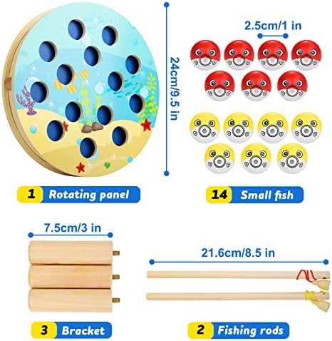 Montessori Magnetic Fishing Game Toy | Wooden Music Fishing Game Educational Toddler Toys for 3 4 5 Year Old Boy and Girls, STEM Early Learning Education Fine Motor Skill Toys