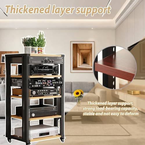 Adjustable 2/3/4/5-Tier Media Stand with Wheels - Modern Audio Rack for Home Theater, Stereo & Recording Room - Double Layer Audio-Video Shelving Solution