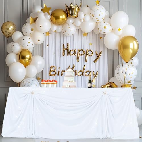 PartyDelight White Sequin Tablecloth 90x156 Inch Rectangular Floor Length