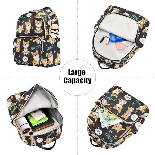 Image of Cute Corgi Quilted Backpack Purse for Women Fashion Small Backpack M | Shoulder Bag Travel Casual Daypack