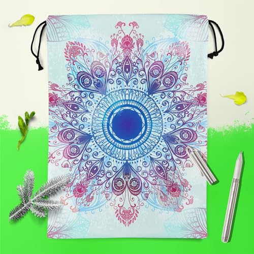 Image of ArtzFolio Ethnic Blue Ornament | Reusable Sack Bag | Bag for Gym, Storage, Vegetable & Travel