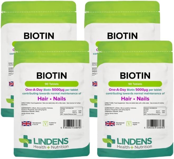 Lindens Biotin 10mg Tablets - 360 Pack - Contributes Towards Normal Hair and Nail Strength for Women & Men with Each Serving Contains 100X Nrv of Biotin - UK Manufacturer, Letterbox Friendly