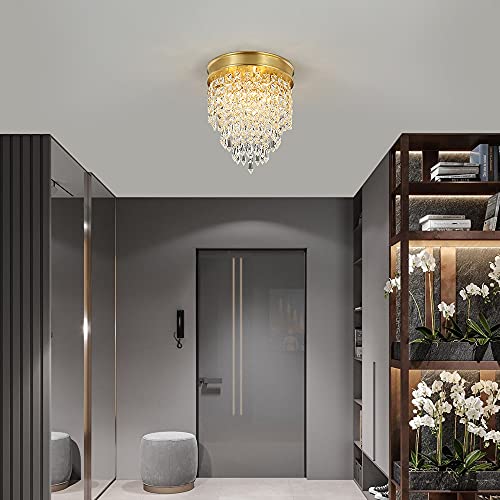 Etlhouse Crystal Chandelier,Mini Copper Chandelier,Modern Chandelier Lighting,H10.25 X W8.66, Crystal Ceiling Light For Bedroom, Hallway, Kitchen, Bathroom,408Pcs Crystal (3 Lights) #TOP4