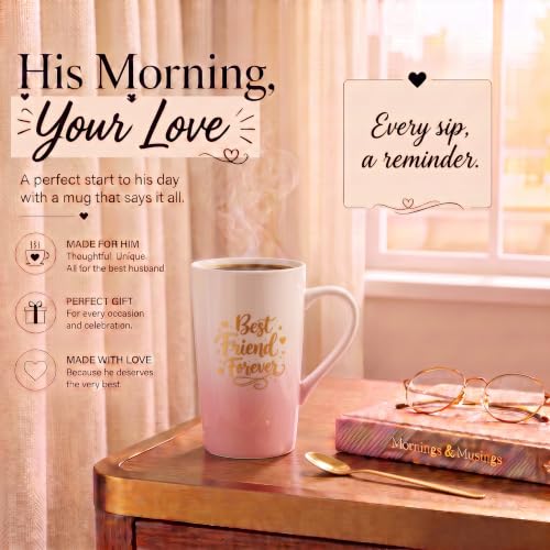 Image of ZAICUS Best Friend Forever Coffee Mug with Lid & Spoon, Ceramic Cup | Perfect Birthday & Friendship Gift | Ideal for Coffee, Tea & Daily Use | White & Pink Gradient Design