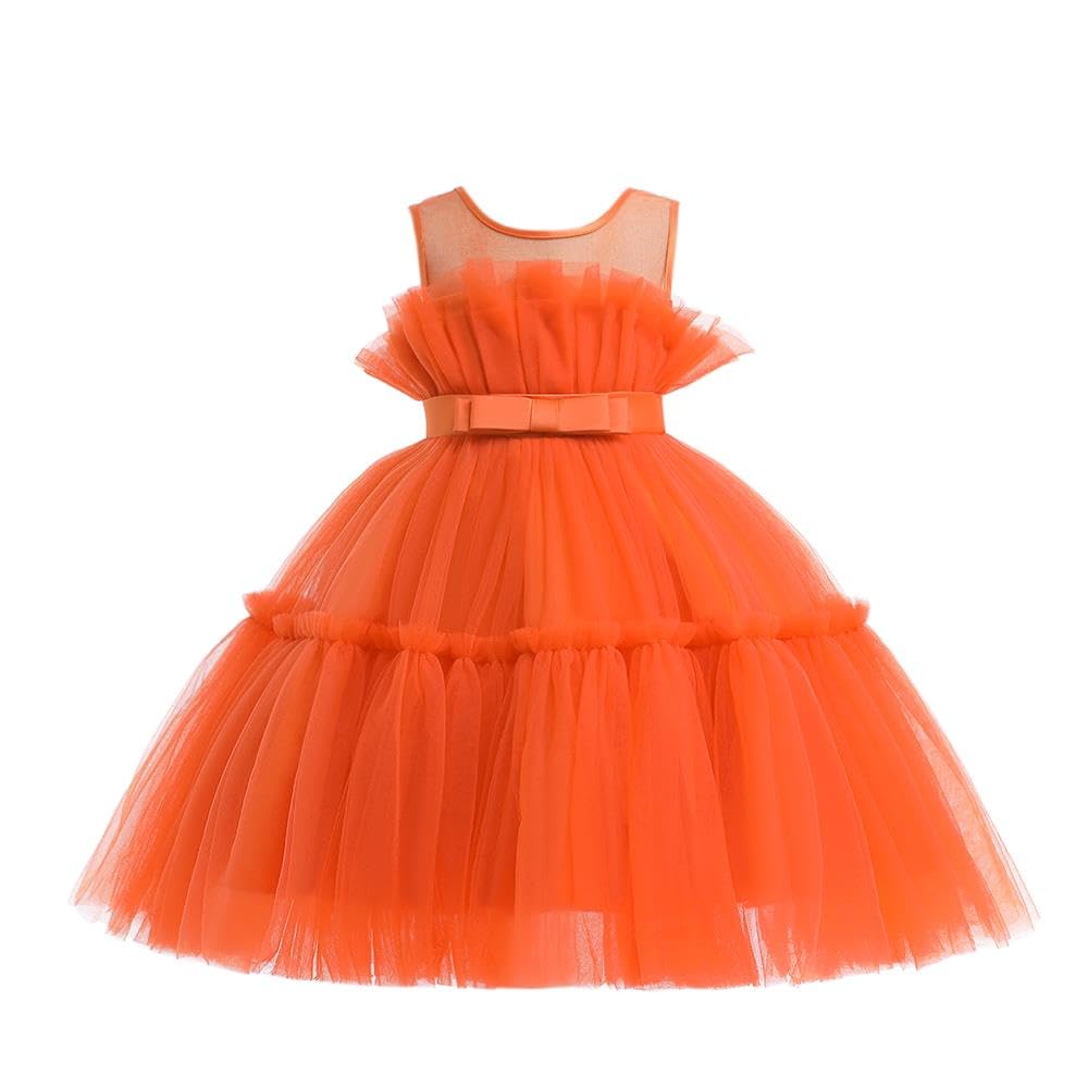 Lito Angels Wedding Bridesmaid Flower Girl Fancy Dress Occasion Party Ball Gown Outfit for Kids Girls Age 4-5 Years, Orange (Tag Number 110)