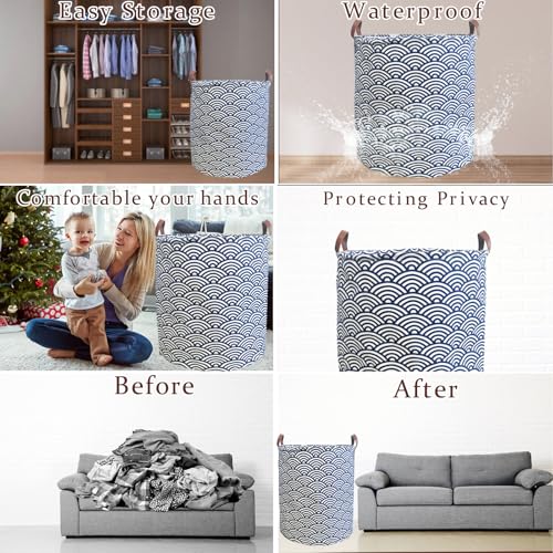 Image of Waterproof Laundry Hamper Collapsible Laundry Basket Leather Handle Laundry Bag Large Clothes Storage Toy Organization for Bathroom Bedroom Laundryroom College Dorms (951-Satisfied laundry hampers)