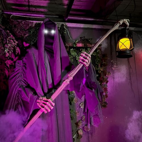 Haunted Hill Farm Motion-Activated 6-Ft. Tall Ghostly Guide, Plug-in Talking Scare Prop Animatronic with Spooky Sound Effects and Lights for Indoor or Covered Outdoor Creepy Halloween Decoration