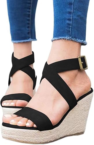 Miniatura 4 de Sandalias de tacón alto con plataforma de cuña y correa de tobillo cruzada, puntera abierta, de verano, para mujer