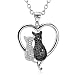 Two-tone 925 Sterling Silver Black and White Crystal Couple Cat Love Pendant Necklace, 18"