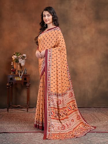 Image of Garden Vareli Floral Booti Print Crepe Saree With Unstitched Blouse Piece