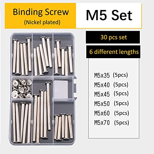 CONPHERON Chicago Screws 30 Sets Binding Screw 6 Sizes Rivets for Leather Decoration Book Binding (Nickel Plated) - Image 3