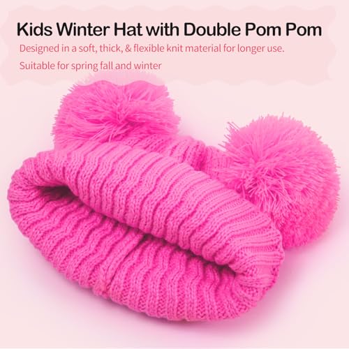 Kids Winter Hat Warm Knitted Beanies with Double Pom Pom Thick Ski Cap for Boys Girls 7-12 Years4