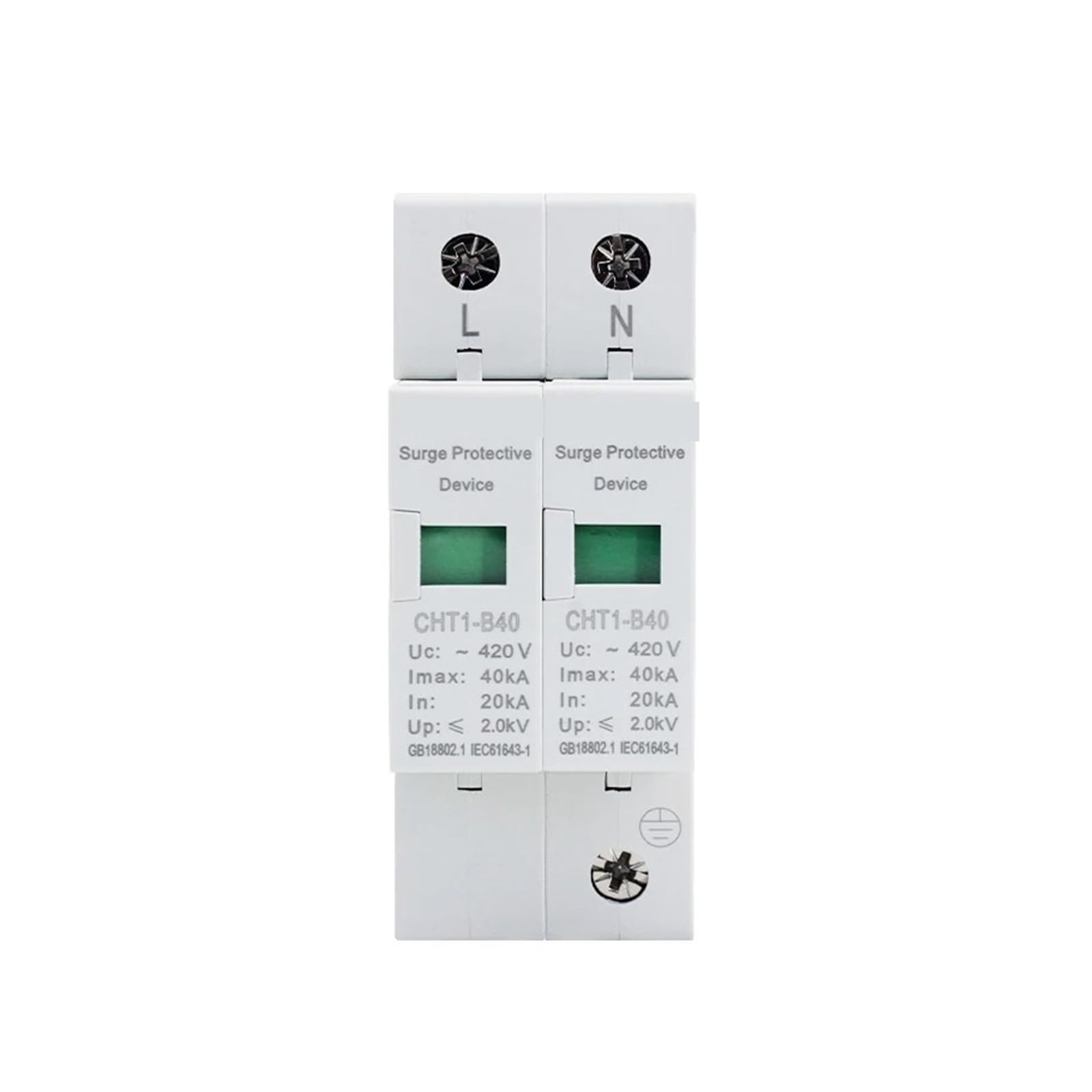 AC SPD 2P House Surge Protector Device Lightning Protection Arrester AC420V 20KA 40KA 60KA Photovoltaic System(10kA-20kA)