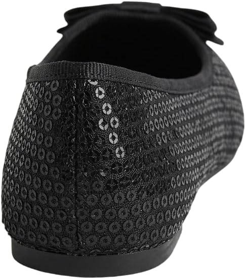 SIRRI Girls Black Sequin Ballerina Flats Bow Front Dress Shoes Party Wedding Pumps