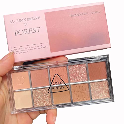 May Foltren 10 Colors Eye Shadow Palette Makeup, Peach Brown Nude Neutral Gold Glitter Eyeshadow Palette Pallet, High Pigmented Waterproof Blendable Long Lasting Eye Palette (12#) #TOP6