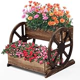FillTouch Wooden Wagon Planter Box Decorative Wooden Cart Rustic Flower Pot...