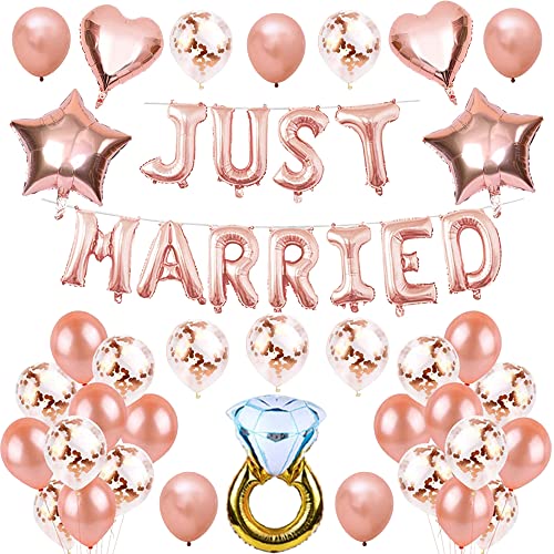 Just Married Lot de 40 guirlandes de ballons – Décoration de mariage, fête de mariage sur pelouse, ballons Just Married, demande en mariage, fiançailles,...