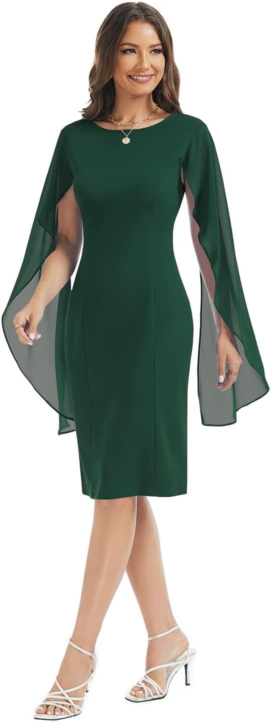 HELYO Women's Chiffon Cloak Sleeve Mini Cape Dress V-Back Semi-Formal Elegant Bodycon Wedding Guest Evening Cocktail Dresses - Image 6
