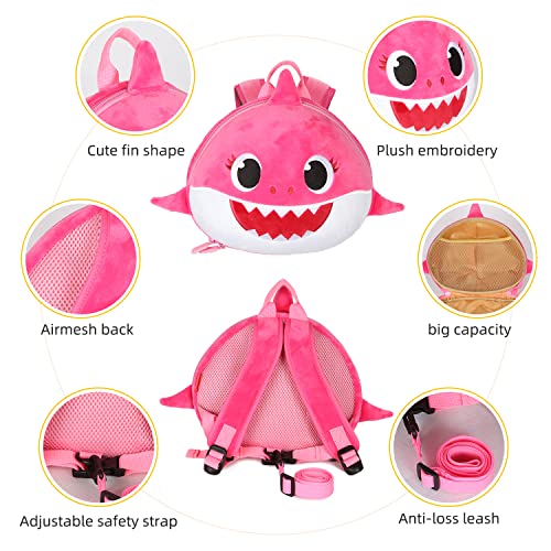 Kid's Backpack 3D Shark Shape With Toddler Safety Harnesses & Leashes, Preschool Backpack For 2-5 Years Old Girls Boys-Supercute (Rose) #TOP2