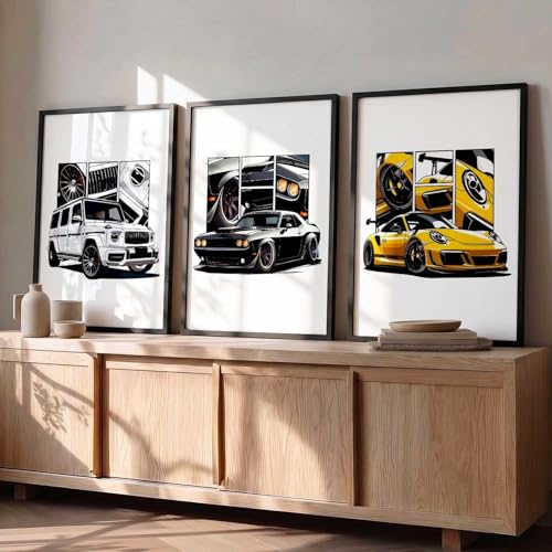 Image of kotart Big Sports Cars Framed Posters Gift Items for Boys Room Wall Decoration Bedroom Living Room Office Studio Decor | Car Poster Frame for Wall Decor Set Of 3 Size (13 X 17 inch)
