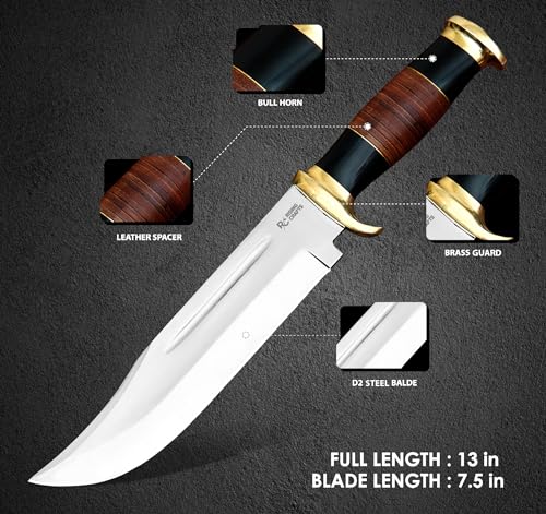 RISING CRAFTS 14\" Crocodile Dundee Bowie Knife-Fixed Blade Knife With Sheath-Survival Knife-Hunting Knife-Tactical Knife for Camping, Outdoor, Bushcraft - Gift for Men