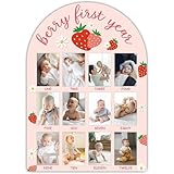 One Year of Wood Photo Board, My First Year Milestone Photo Board, 12 Monthly Baby Picture Frame, Strawberry Berry Nursery Decor, Girl Boy 1st Birthday Decorations, Baby Keepsake Gift-A17