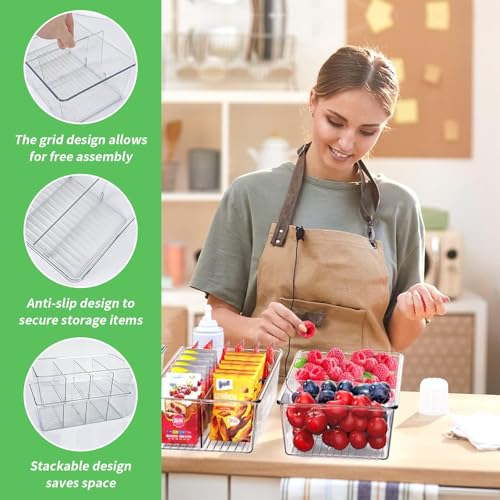 Eidoct 3 Pack Fridge Organiser Divided, Fridge Storage Organiser, Bins Stackable Storage Container with Removable Clear Divider, Drawer and Food Organizer, for Kitchen Refrigerator Cupboard Pantry - Image 3