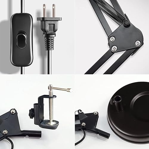 Miniatura 5 de PowerKing Lámparas de escritorio de metal con brazo oscilante, ajustables y flexibles, se alimentan con base y función de clip 2 en 1, se ajustan a