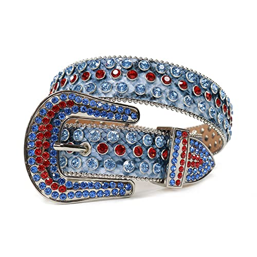 Ceintures diamant cristal style western punk bleu serpentine
