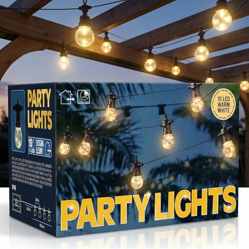 MIJOMA Lichterkette mit 10 warmweißen LED-Lampen batteriebetrieben mit Timer IP44 für Außen Innen...
