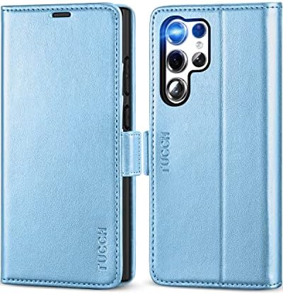 TUCCH Case for Galaxy S23 Ultra (6.8") 2023 5G, Magnetic PU Leather Wallet Case with[Shockproof TPU][RFID Blocking][Card Holder][Kickstand], Flip Case Compatible with Galaxy S23 Ultra, Lake Blue