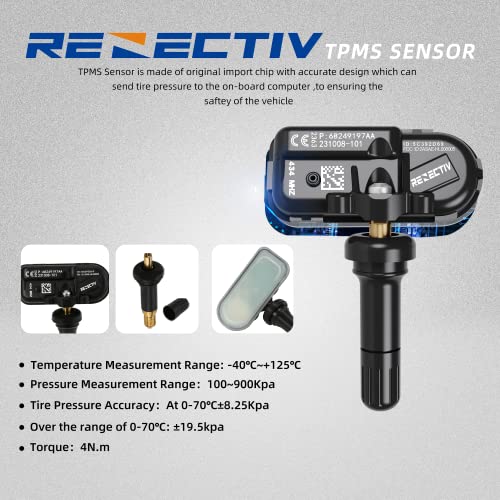 RENECTIV TPMS Sensor, 433Mhz Tire Pressure Monitor Sensors Compatible with 2014-2022 RAM 1500 2500 3500 4500 5500 Jeep Chreokee Replace OE#68249197AA 68239720AA 68157568AA