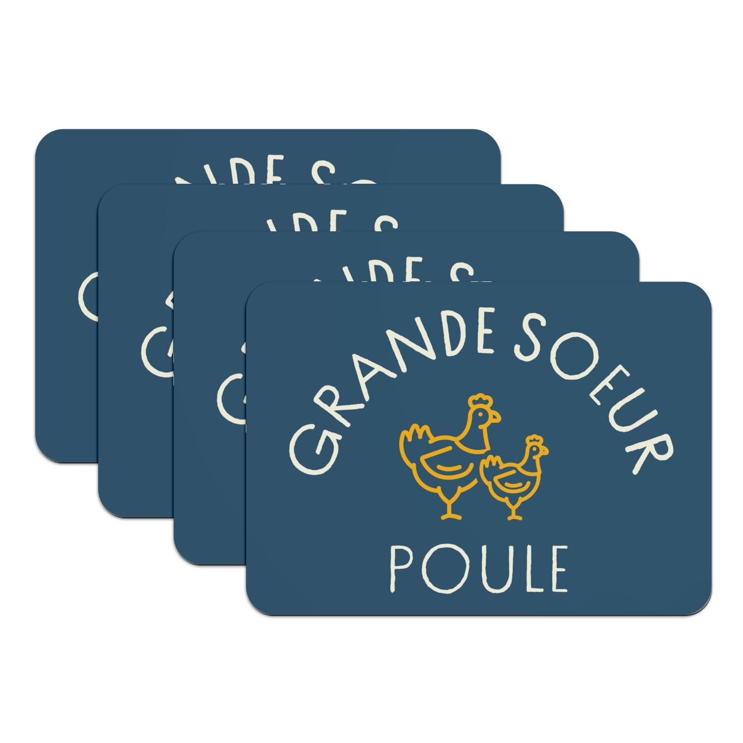 Set de table bleu Grande Soeur Poule en caoutchouc 39x28 cm lavable pour table de cuisine