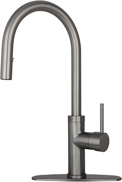 Akicon Kitchen Faucet with Deck Plate, Single Level Solid Brass Kitchen Sink Faucet with Pull Down Sprayer-Akicon Gun Black