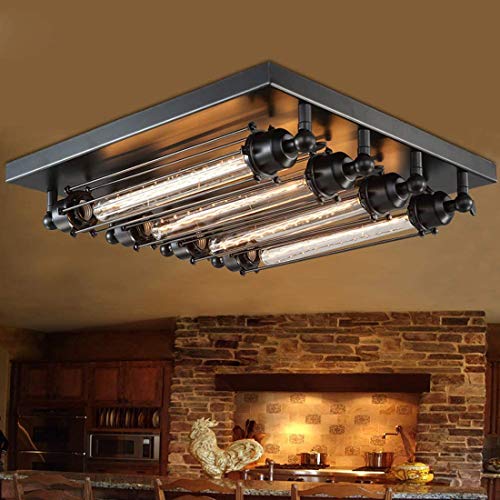 Plafonnier noir industriel E27 lustre vintage pour salon et cuisine design carré Ø45cm