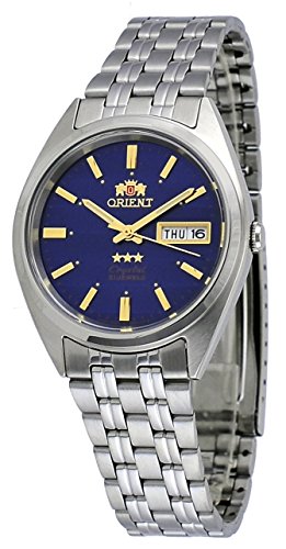 Orient FAB0000DD Men's 3 Star Stainless Steel Navy Blue Dial Day Date Automatic